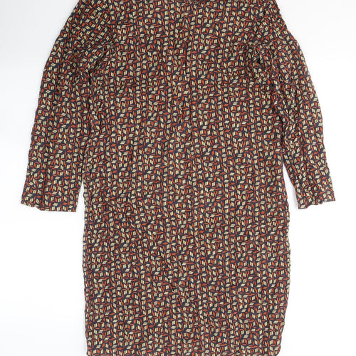United Colors of Benetton Womens Multicoloured Geometric Viscose A-Line  Size S  Round Neck Button