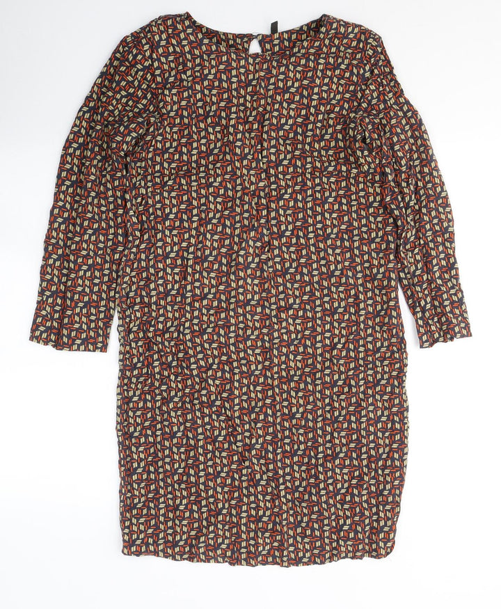 United Colors of Benetton Womens Multicoloured Geometric Viscose A-Line Size S Round Neck Button