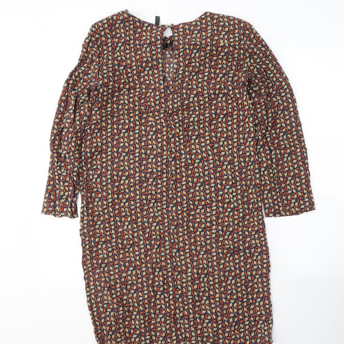 United Colors of Benetton Womens Multicoloured Geometric Viscose A-Line  Size S  Round Neck Button
