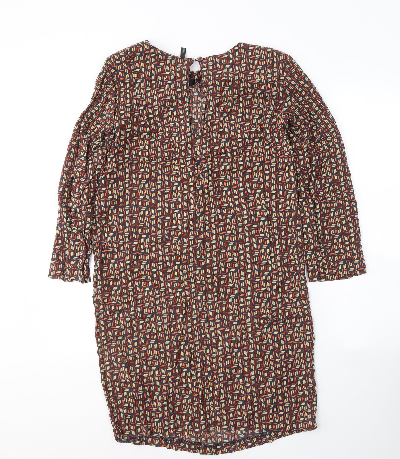 United Colors of Benetton Womens Multicoloured Geometric Viscose A-Line  Size S  Round Neck Button