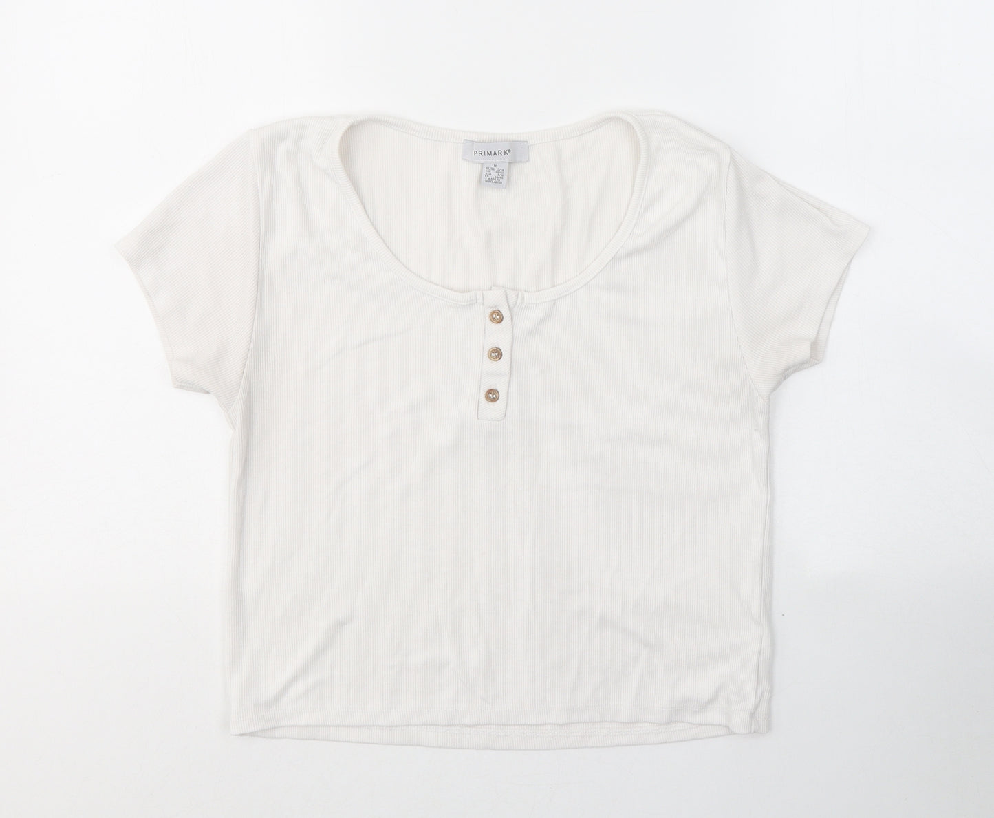 Primark Womens White  Polyester Jersey T-Shirt Size M Round Neck