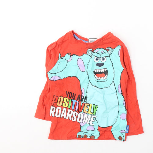 Disney Pixar Boys Red  Cotton Basic T-Shirt Size 2-3 Years Round Neck Pullover - Monsters Inc