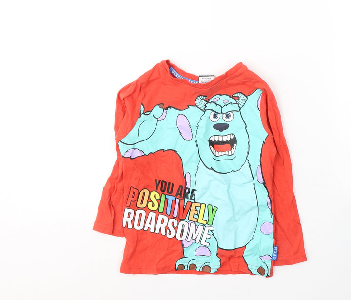 Disney Pixar Boys Red Cotton Basic T-Shirt Size 2-3 Years Round Neck Pullover - Monsters Inc
