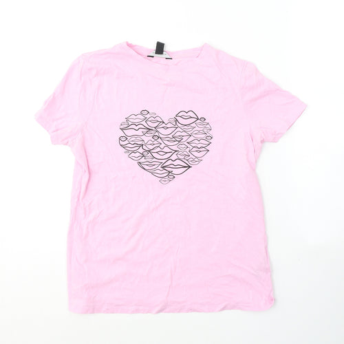 New Look Womens Pink  Cotton Basic T-Shirt Size 8 Round Neck - kisses
