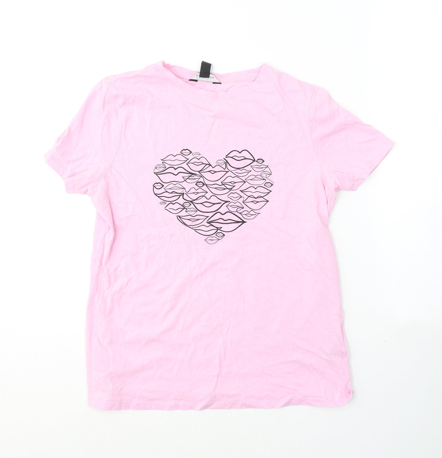 New Look Womens Pink  Cotton Basic T-Shirt Size 8 Round Neck - kisses