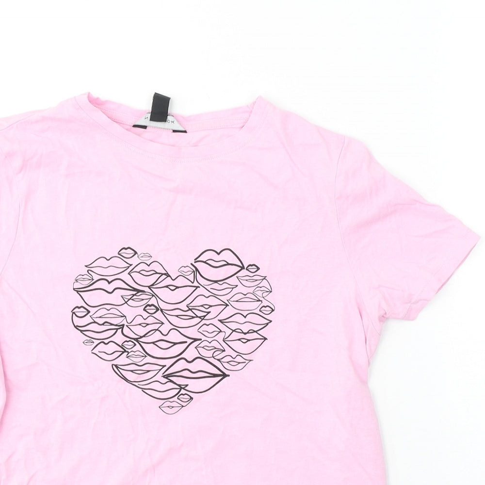 New Look Womens Pink  Cotton Basic T-Shirt Size 8 Round Neck - kisses