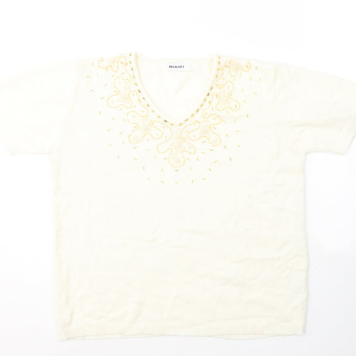 Damart Womens White  Acrylic Jersey T-Shirt Size 12 V-Neck