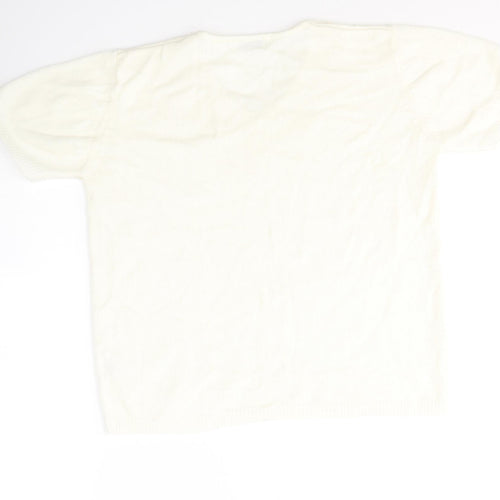 Damart Womens White  Acrylic Jersey T-Shirt Size 12 V-Neck