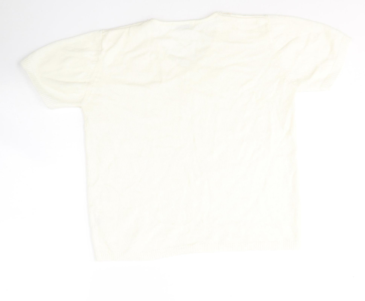 Damart Womens White  Acrylic Jersey T-Shirt Size 12 V-Neck