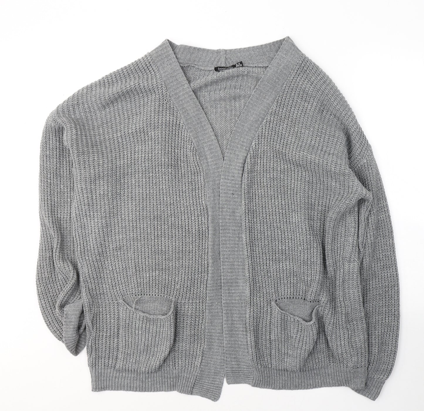 Boohoo Womens Grey V-Neck  Acrylic Cardigan Jumper Size 18