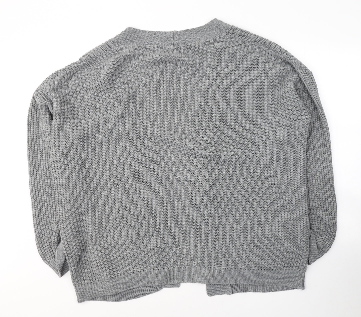 Boohoo Womens Grey V-Neck  Acrylic Cardigan Jumper Size 18