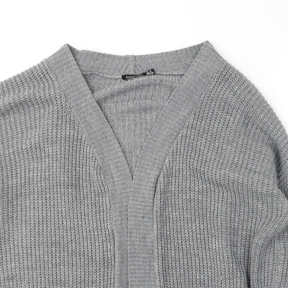 Boohoo Womens Grey V-Neck  Acrylic Cardigan Jumper Size 18