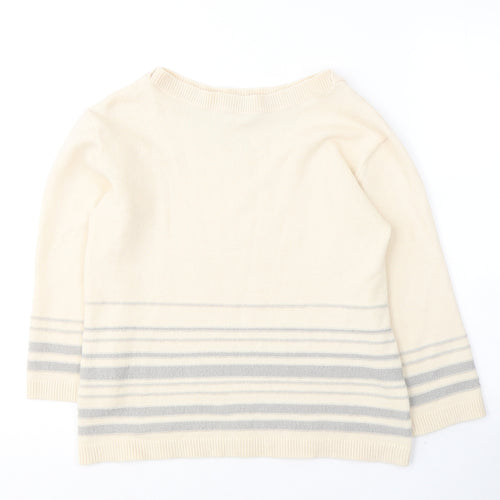 Tru Collection Womens Beige Round Neck Striped Acrylic Pullover Jumper Size M