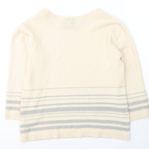 Tru Collection Womens Beige Round Neck Striped Acrylic Pullover Jumper Size M