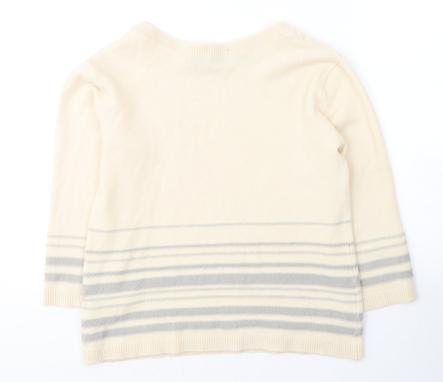Tru Collection Womens Beige Round Neck Striped Acrylic Pullover Jumper Size M