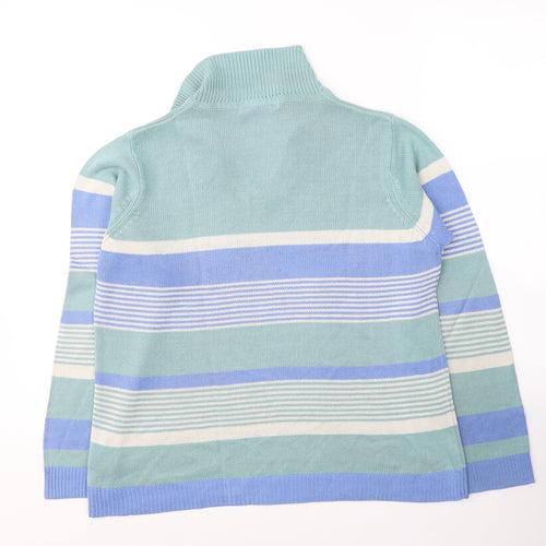 EWM Womens Green Collared Striped Acrylic Pullover Jumper Size 14