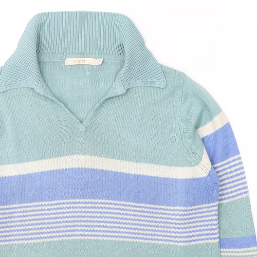 EWM Womens Green Collared Striped Acrylic Pullover Jumper Size 14