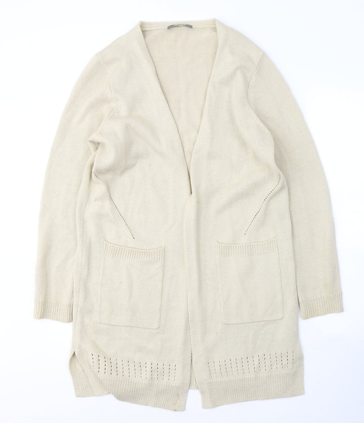 Oasis Womens Beige V-Neck  Acrylic Cardigan Jumper Size M