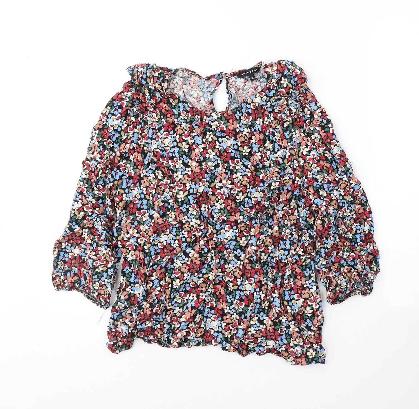 Peacocks Womens Multicoloured Floral Viscose Basic Blouse Size 16 Round Neck