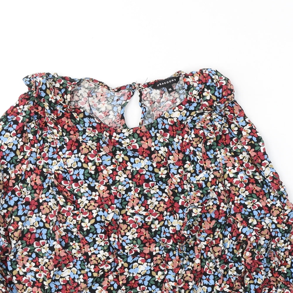 Peacocks Womens Multicoloured Floral Viscose Basic Blouse Size 16 Round Neck
