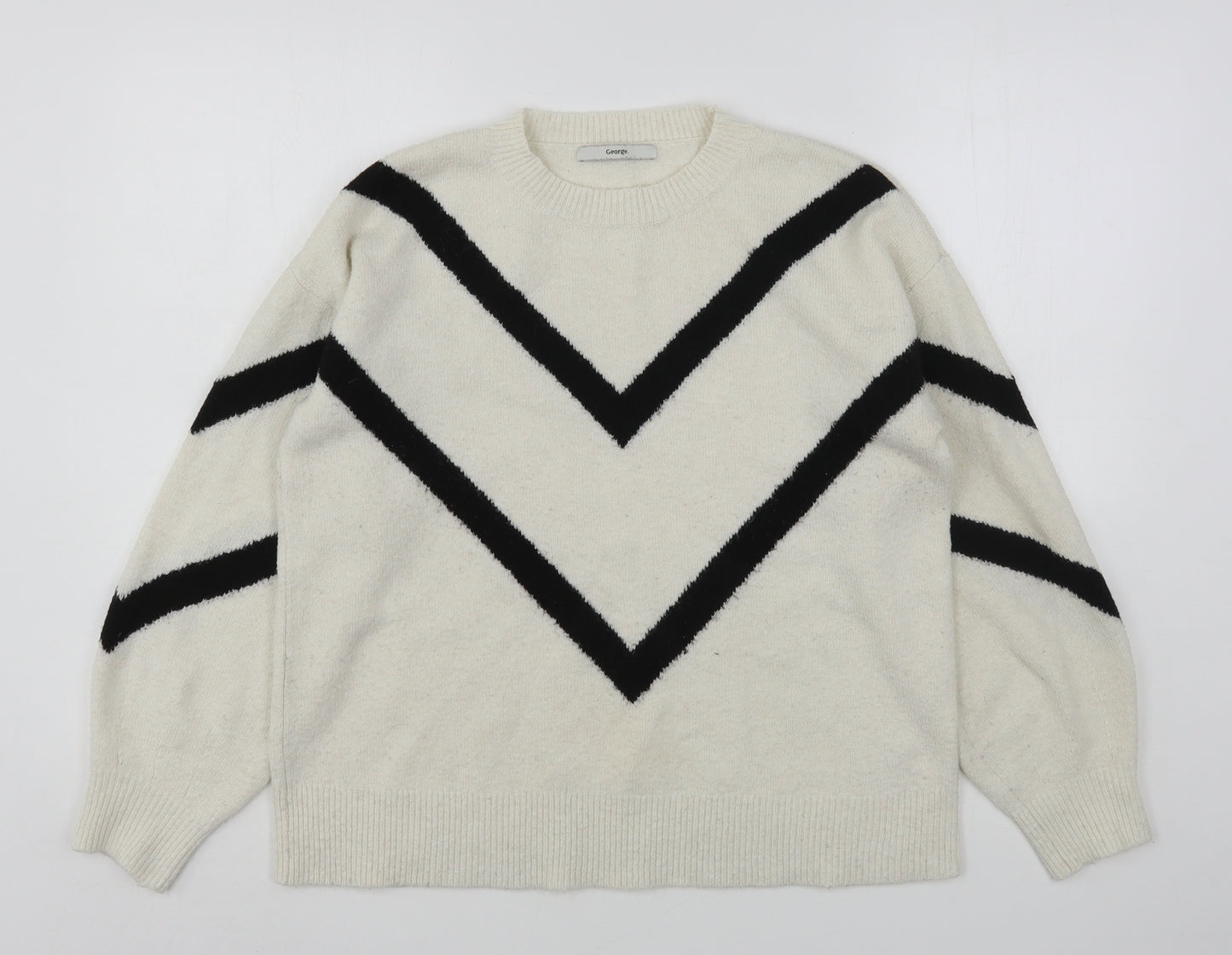George Womens White Round Neck  Polyester Pullover Jumper Size M