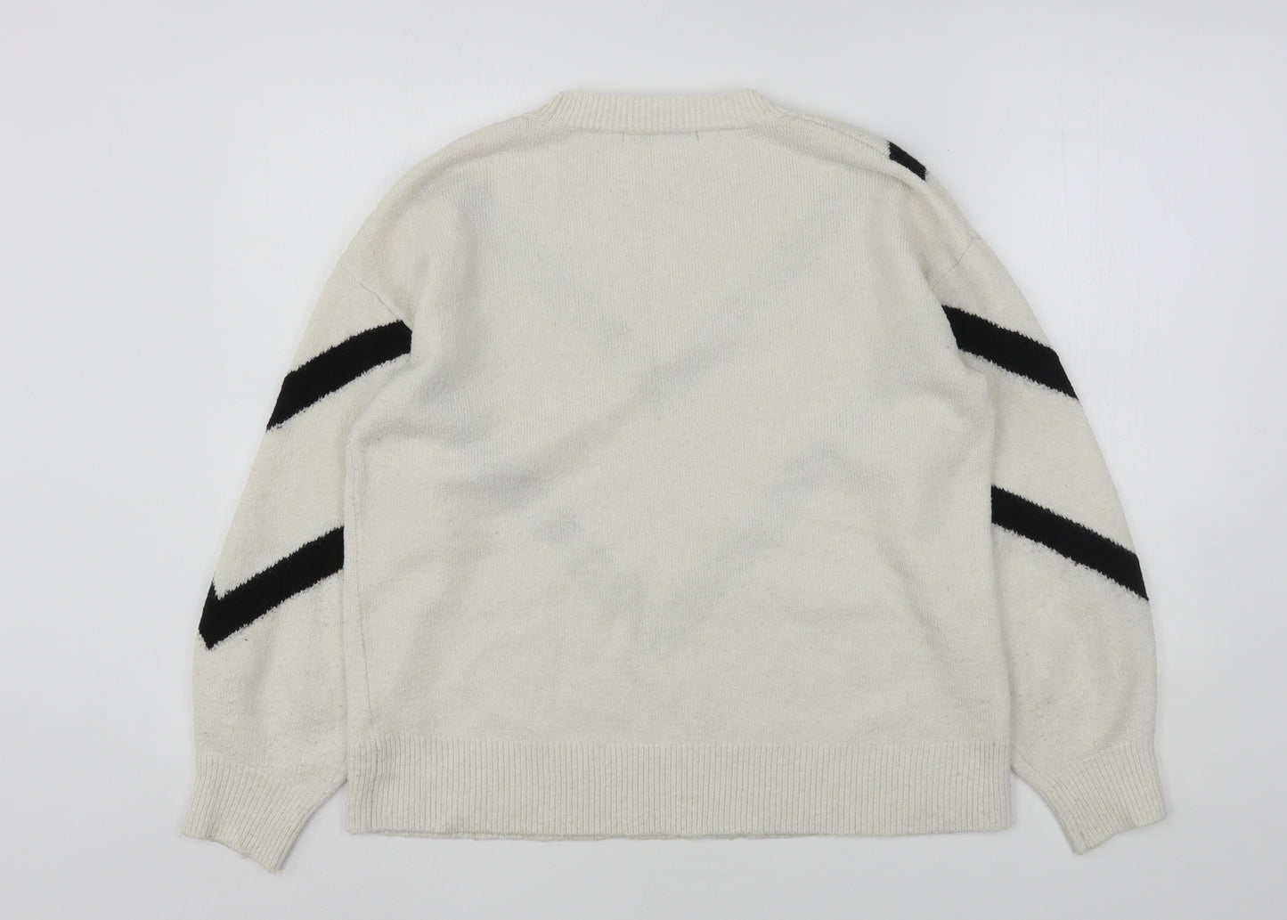 George Womens White Round Neck  Polyester Pullover Jumper Size M