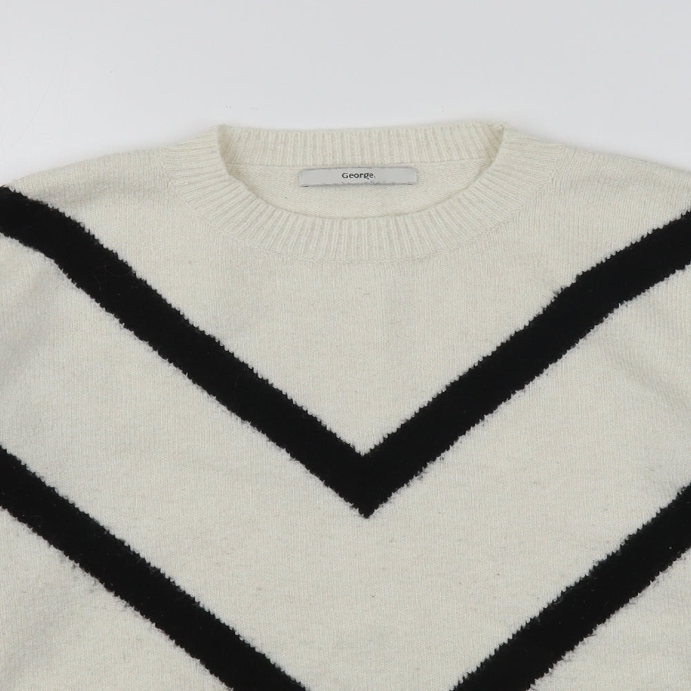 George Womens White Round Neck  Polyester Pullover Jumper Size M