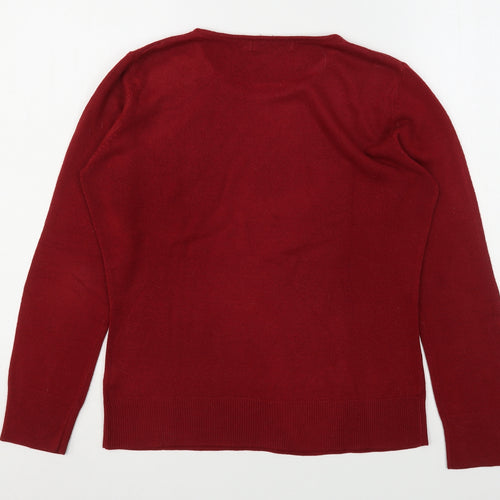 M&Co Womens Red Round Neck  Acrylic Pullover Jumper Size M