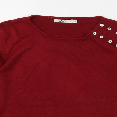 M&Co Womens Red Round Neck  Acrylic Pullover Jumper Size M