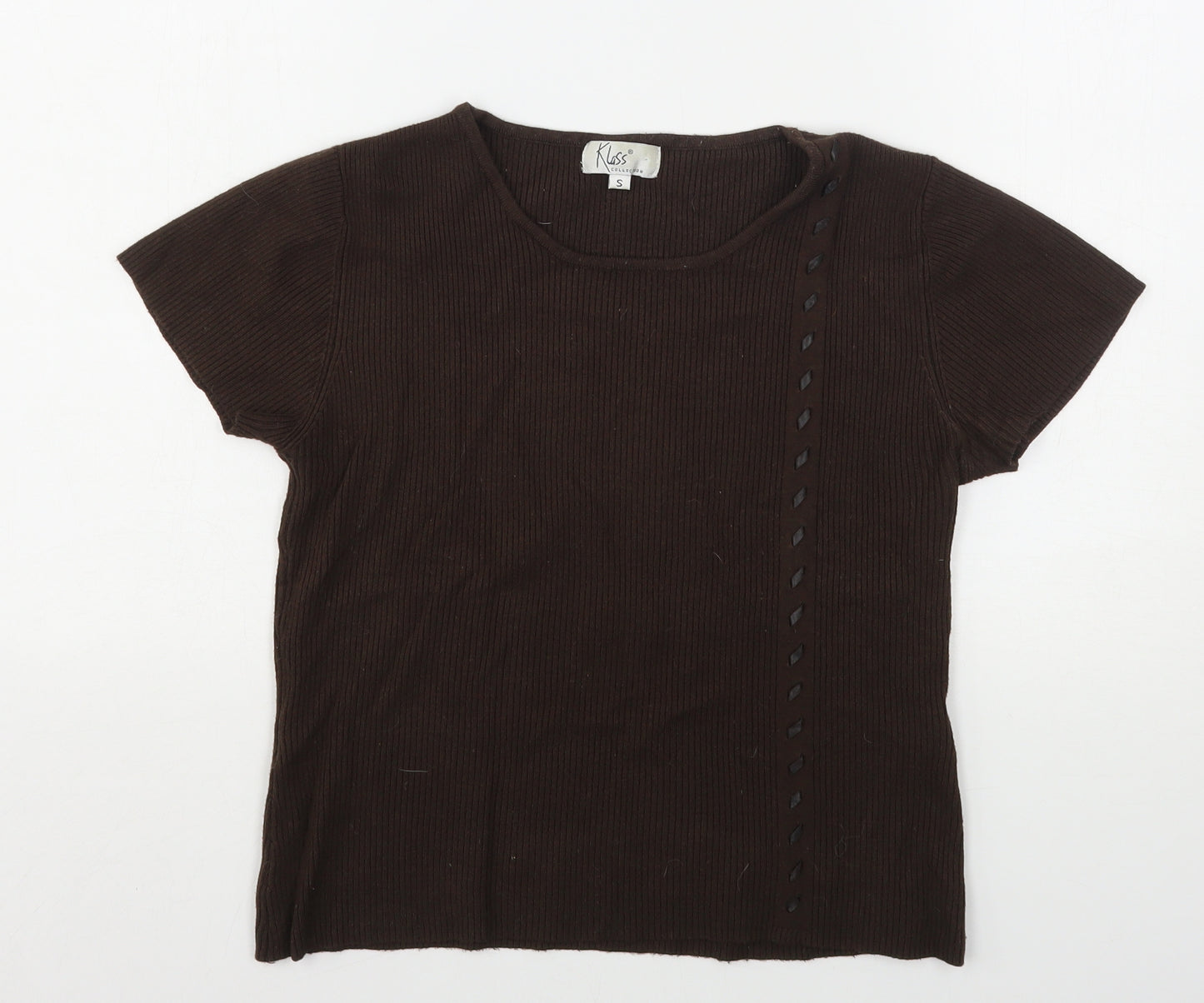 Klass Womens Brown  Viscose Basic T-Shirt Size S Round Neck