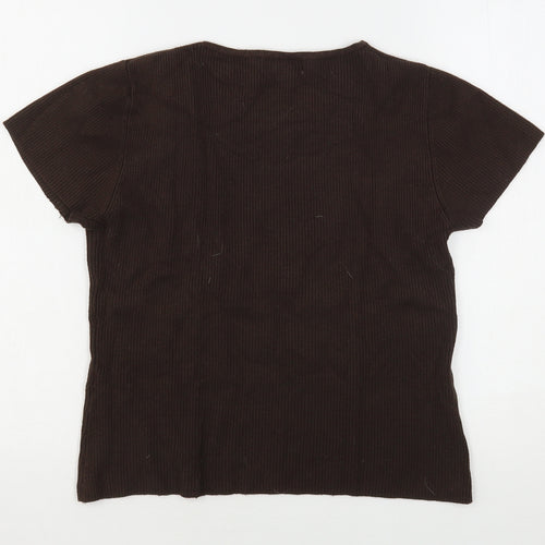 Klass Womens Brown  Viscose Basic T-Shirt Size S Round Neck