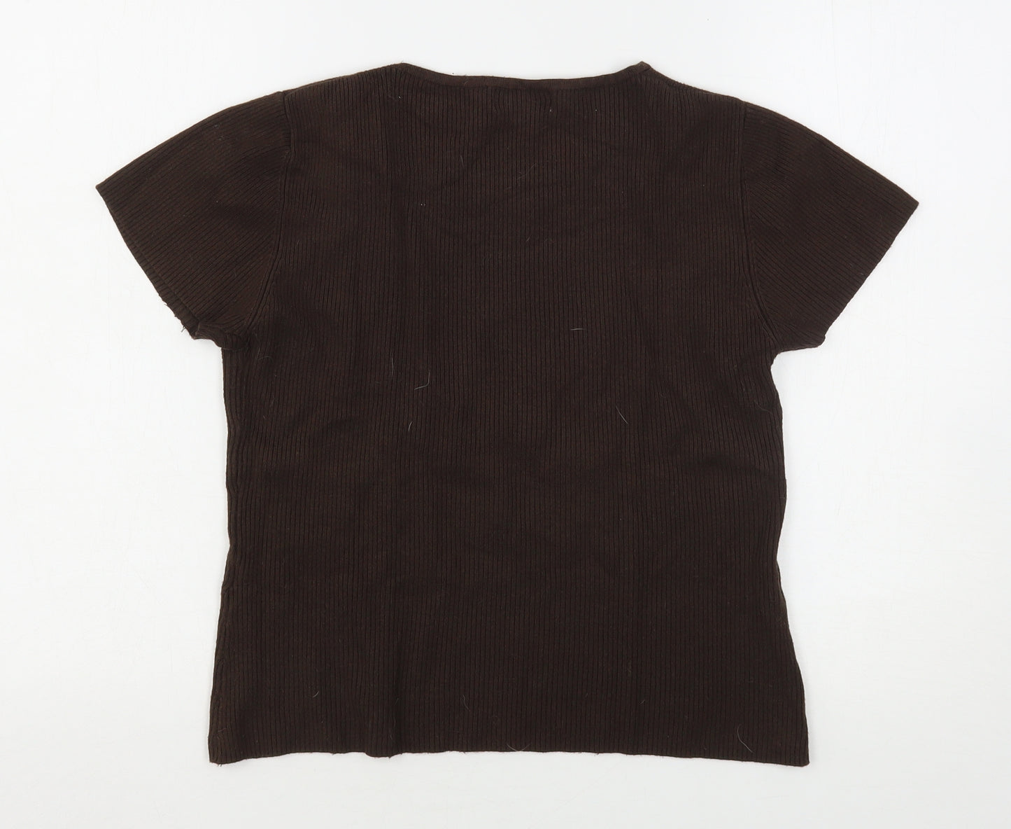 Klass Womens Brown  Viscose Basic T-Shirt Size S Round Neck