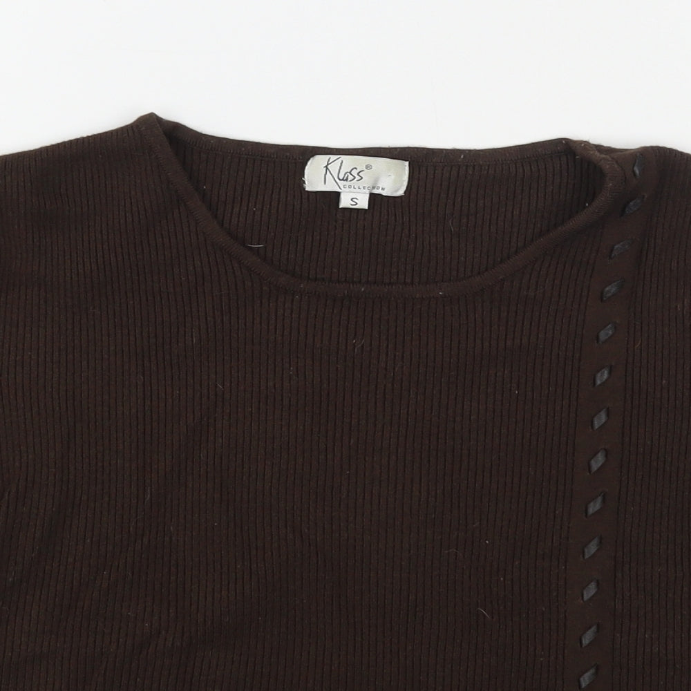 Klass Womens Brown  Viscose Basic T-Shirt Size S Round Neck