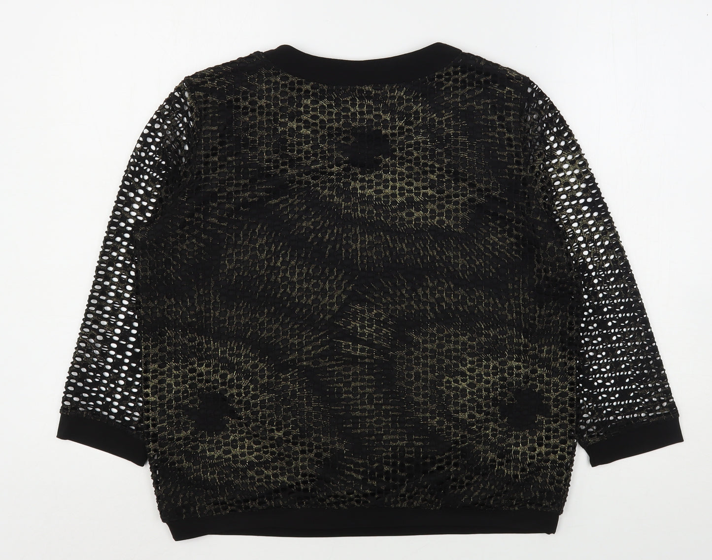 Gerard Womens Black Geometric Polyester Basic Blouse Size 10 Round Neck
