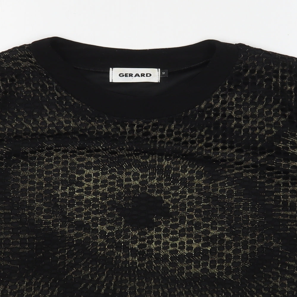 Gerard Womens Black Geometric Polyester Basic Blouse Size 10 Round Neck