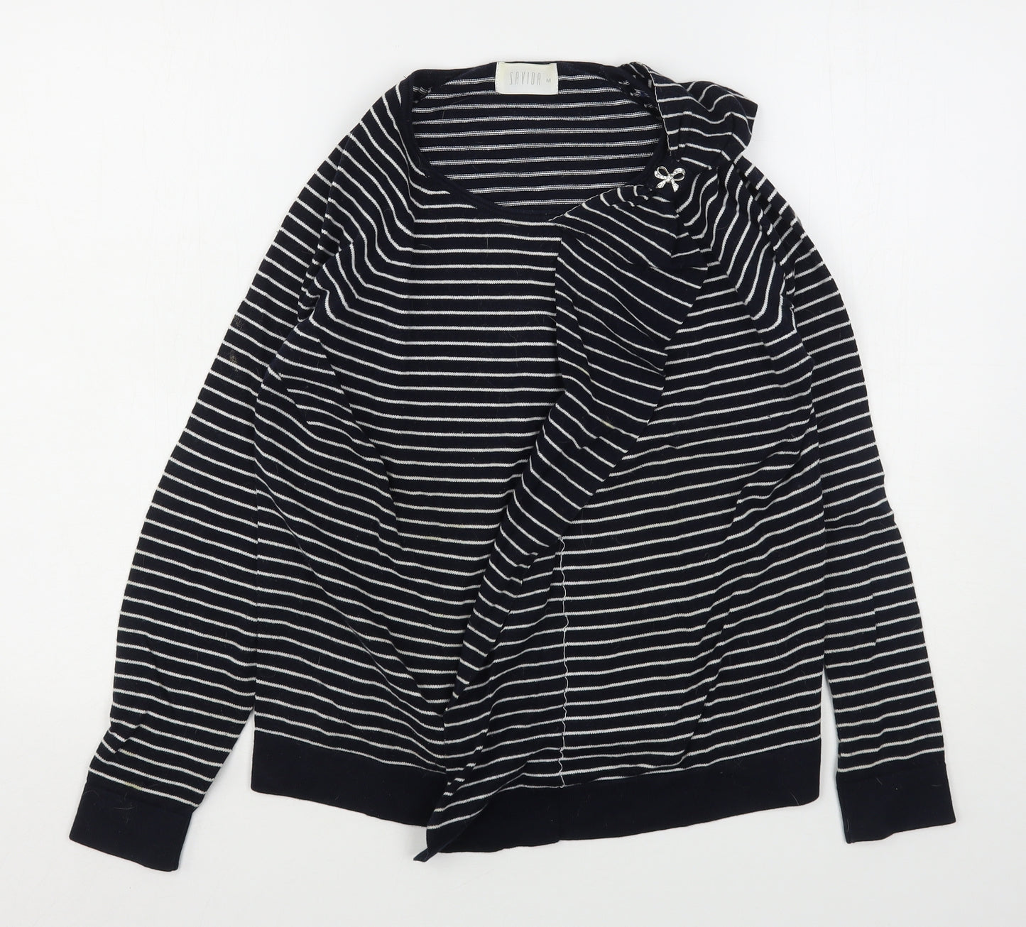 Savida Womens Blue Round Neck Striped Cotton Pullover Jumper Size M