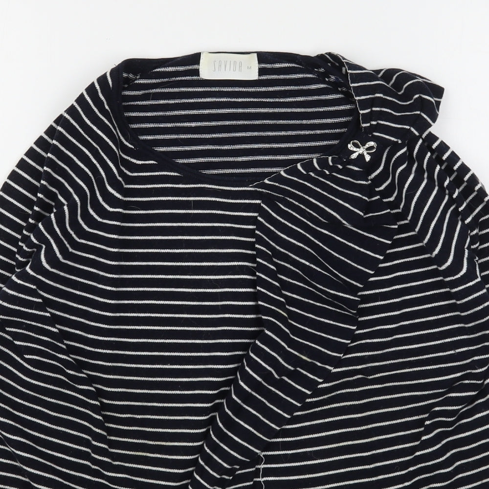 Savida Womens Blue Round Neck Striped Cotton Pullover Jumper Size M