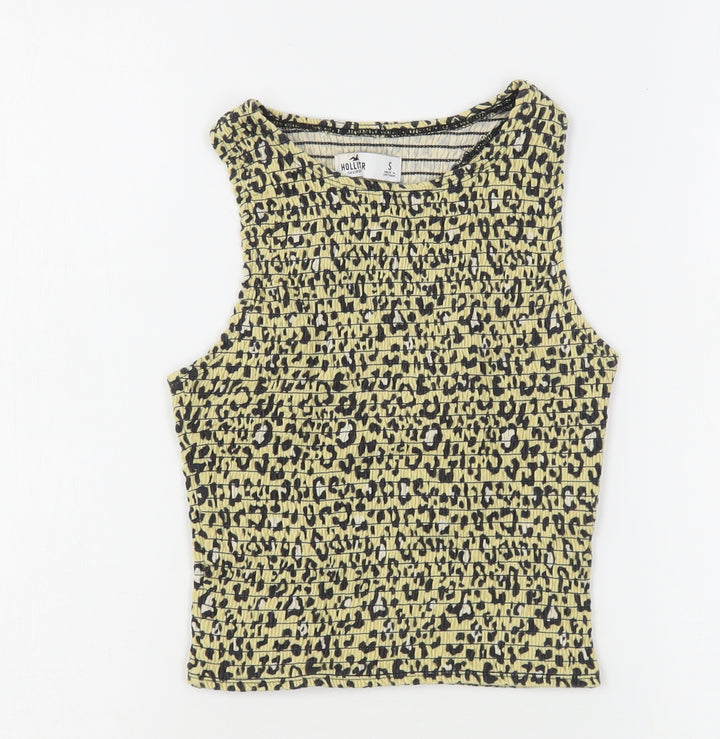 Hollister Womens Beige Animal Print Cotton Cropped Tank Size S Round Neck