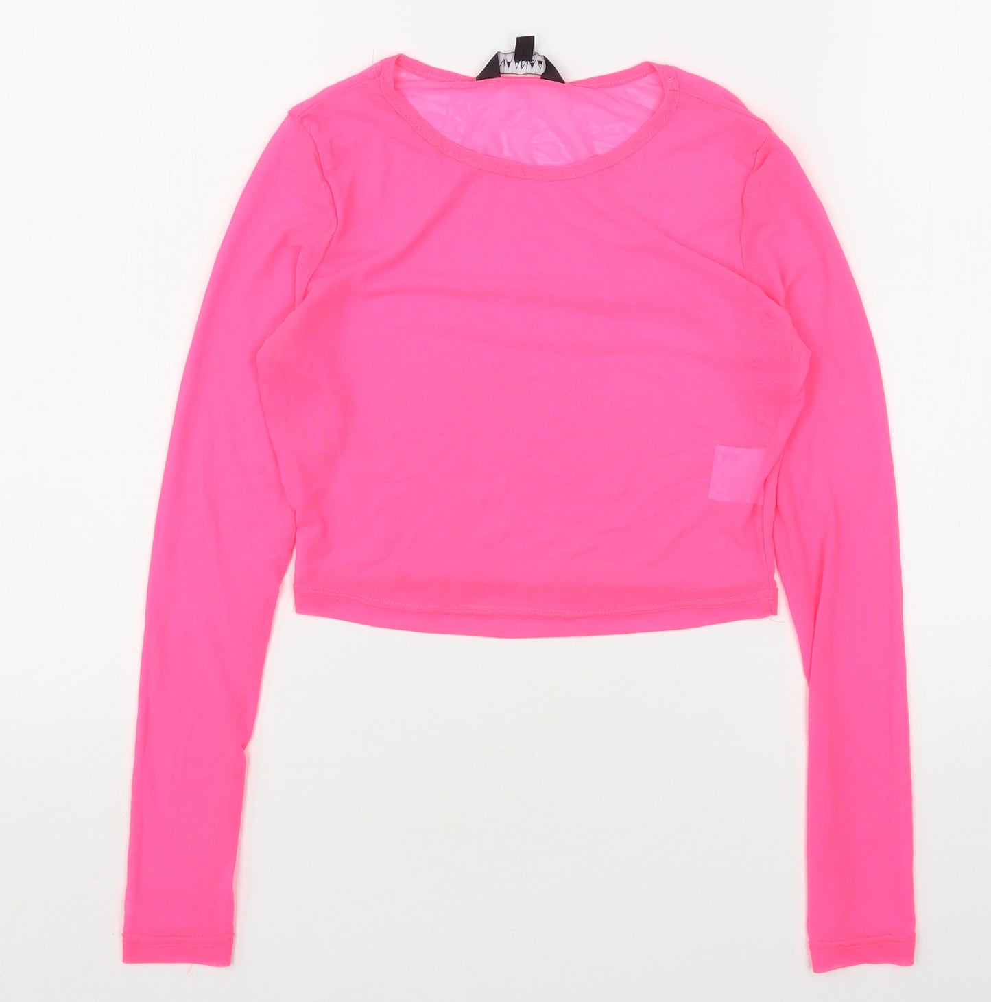 Naanaa Womens Pink  Polyester Cropped Blouse Size 10 Round Neck