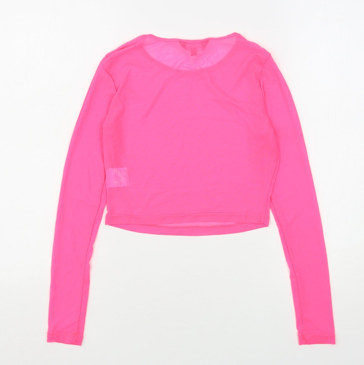 Naanaa Womens Pink  Polyester Cropped Blouse Size 10 Round Neck