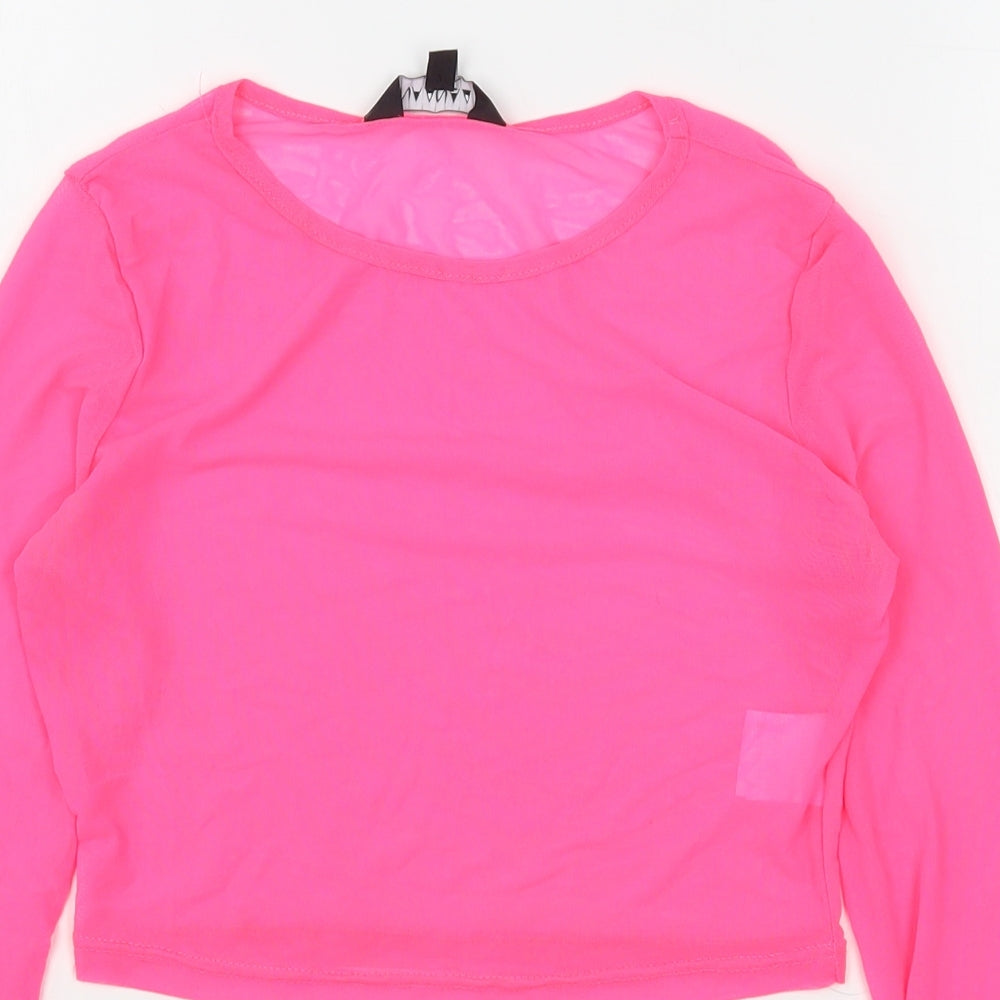 Naanaa Womens Pink  Polyester Cropped Blouse Size 10 Round Neck