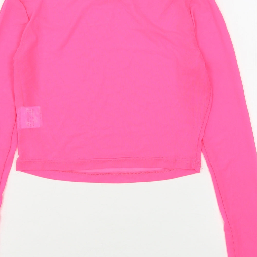 Naanaa Womens Pink  Polyester Cropped Blouse Size 10 Round Neck