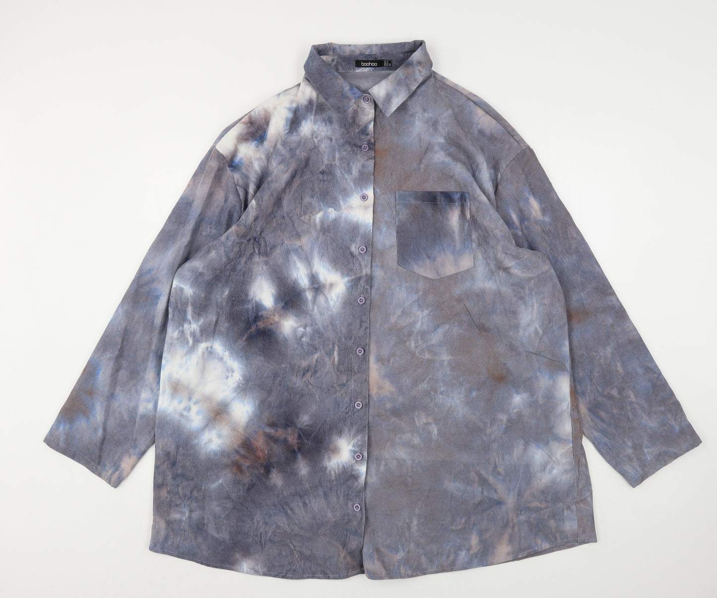 Boohoo Womens Multicoloured Tie Dye Polyester Shirt Dress  Size 10  Collared