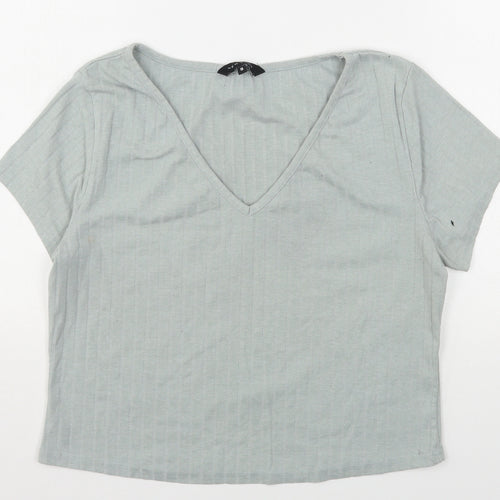 New Look Womens Green  Polyester Cropped T-Shirt Size 18 V-Neck