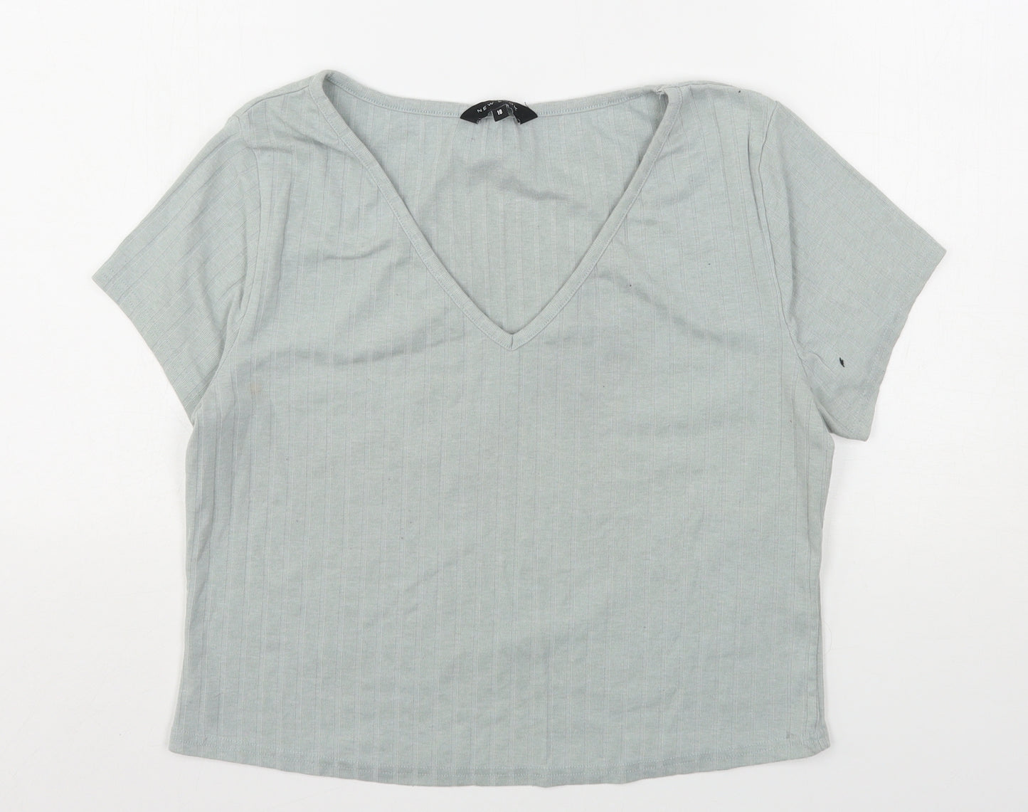 New Look Womens Green  Polyester Cropped T-Shirt Size 18 V-Neck