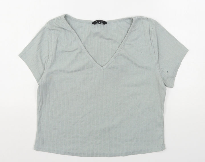 New Look Womens Green  Polyester Cropped T-Shirt Size 18 V-Neck