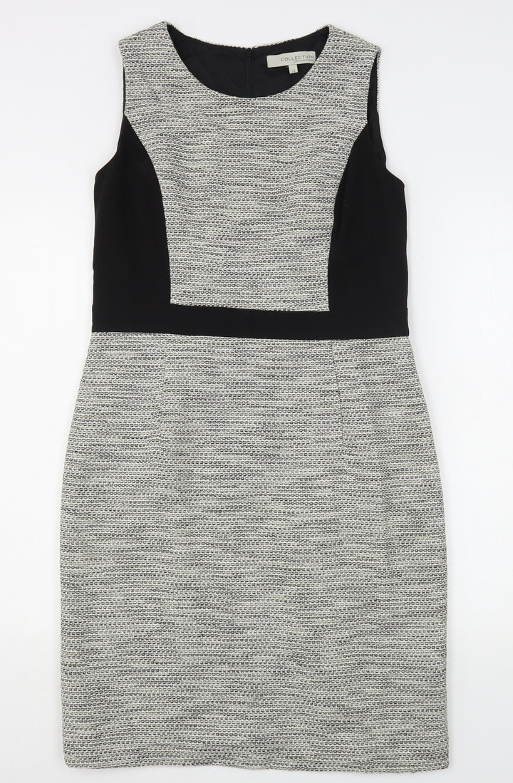 John Lewis Womens Grey Cotton Sheath Size 12 Round Neck