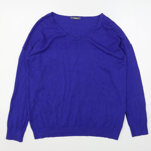 South Womens Blue V-Neck  Viscose Pullover Jumper Size 12