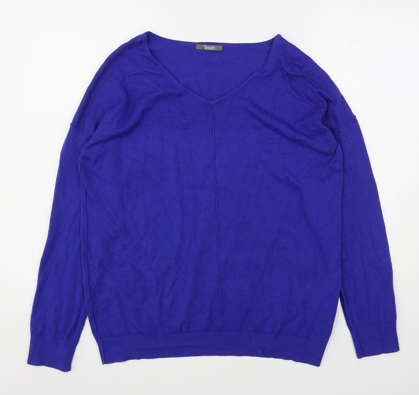 South Womens Blue V-Neck  Viscose Pullover Jumper Size 12
