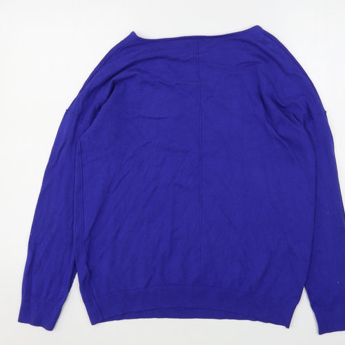 South Womens Blue V-Neck  Viscose Pullover Jumper Size 12
